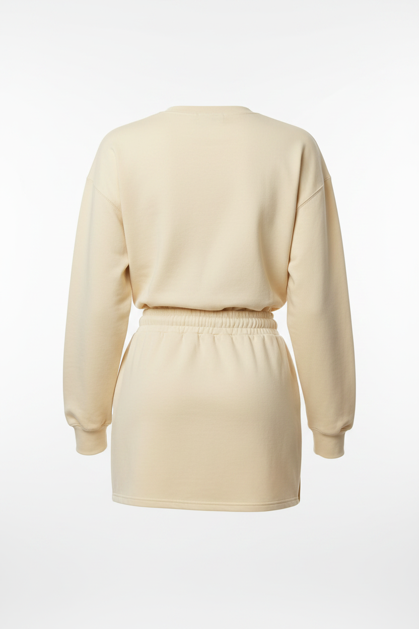 Back View – Cream Sweatshirt Mini Dress Set